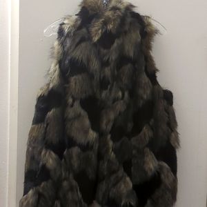 Furry grey, black and beige vest